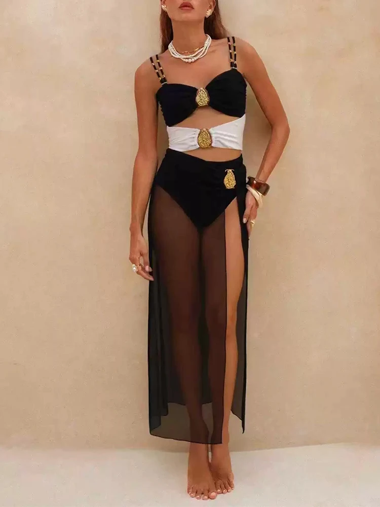 Summer New High Waist Beach Vacation Swimsuits Set Casual 2 Piece Sexy Color Blocked Sleeveless Bodysuits&Half Skirts Bikini Set
Summer New High Waist Beach Vacation Swimsuits Set Casual 2 Piece Sexy Color Blocked Sleeveless Bodysuits&Half Skirts Bikini Set