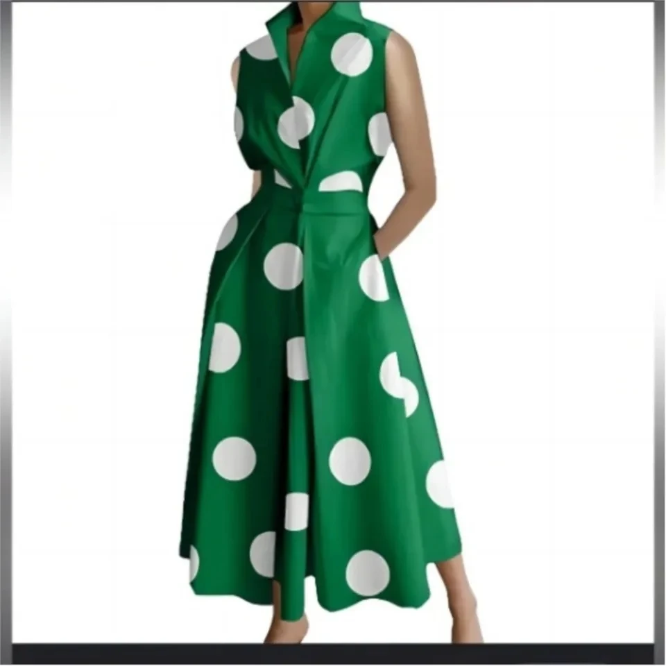 Women Fashion Solid-color V Neck Button-down Dress With Large Hem Casual Printed Polka Dot Pocket Elegant Dress Female
Women Fashion Solid-color V Neck Button-down Dress With Large Hem Casual Printed Polka Dot Pocket Elegant Dress Female