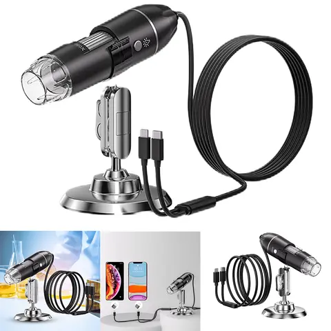 3in1 1600X Digital Microscope USB Magnification Endoscope Electronic Microscope for Jewelry Appraisal Video for iPhone Android