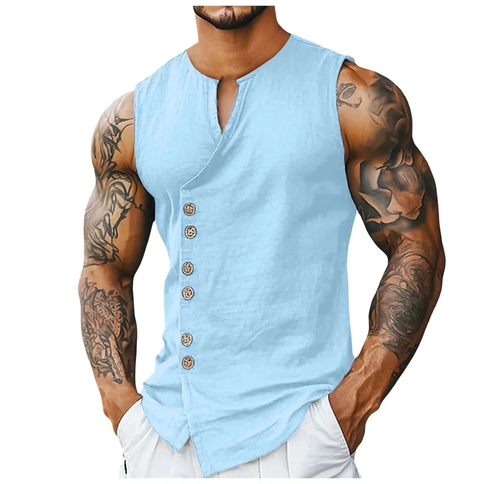 Men's Cotton Linen Tank Tops Sleeveless Button Down Beach Shirts Lightweight Solid Color Casual Vest Summer Holiday Male Tops
Men's Cotton Linen Tank Tops Sleeveless Button Down Beach Shirts Lightweight Solid Color Casual Vest Summer Holiday Male Tops