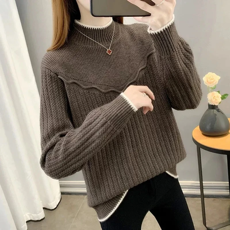 Autumn Winter New Women's Sweater Korean Loose Pullover Top Fashion Semi-high Collar Long Sleeve Knitted Bottoming Shirt
Autumn Winter New Women's Sweater Korean Loose Pullover Top Fashion Semi-high Collar Long Sleeve Knitted Bottoming Shirt
