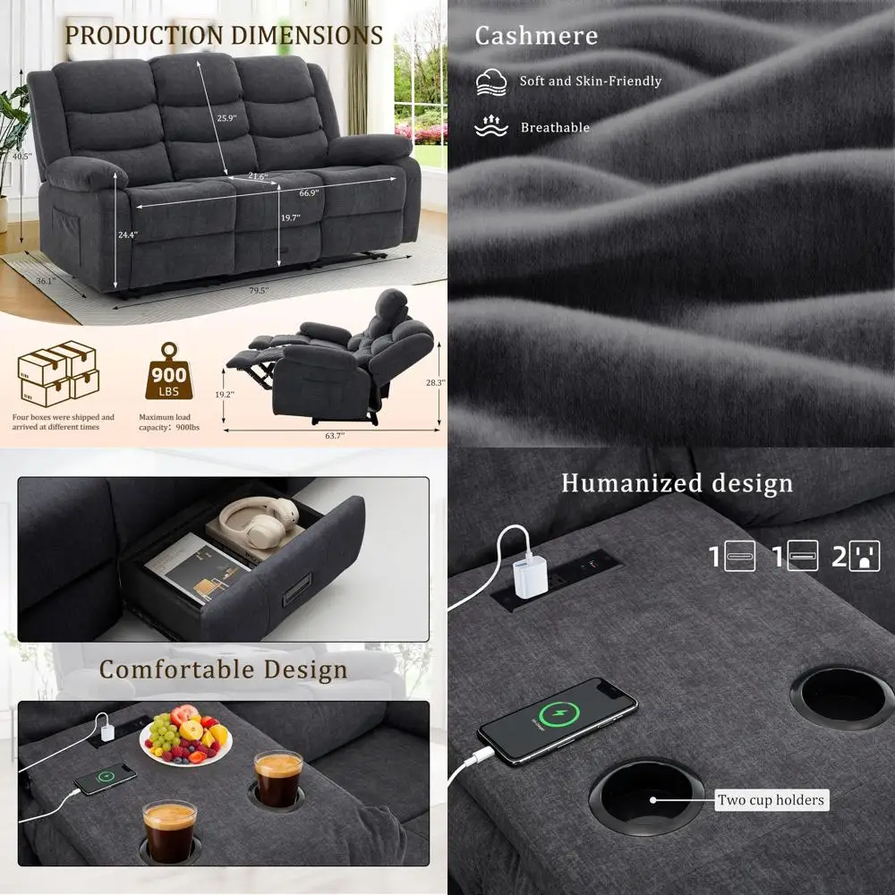 Grey Oversized Reclining Loveseat with Cup Holders and Power Outlet
Grey Oversized Reclining Loveseat with Cup Holders and Power Outlet