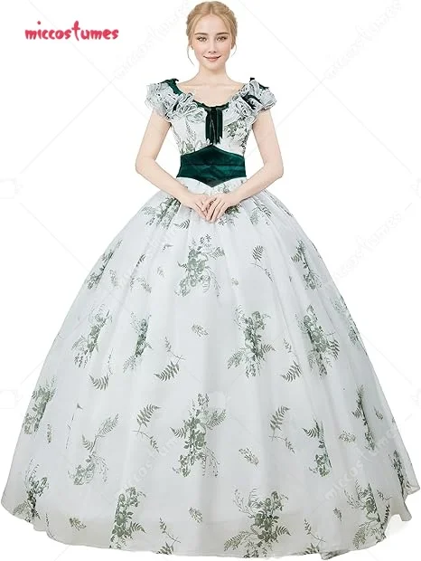 Miccostumes Women's Rococo Dress 1940s Vintage Ball Gown Set Scarlett Floral Green Leaf Patterned Dress Costume
Miccostumes Women's Rococo Dress 1940s Vintage Ball Gown Set Scarlett Floral Green Leaf Patterned Dress Costume