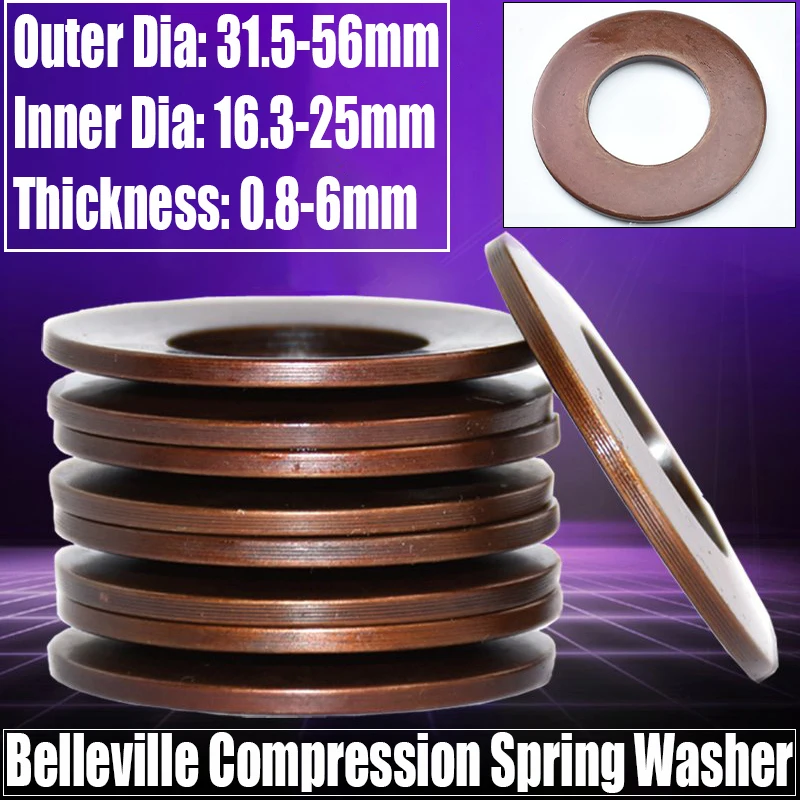 1-5PCS 60Si2MnA Belleville Compression Spring Washer Disc Spring Outer Dia 31.5-56mm Inner Dia 16.3-25mm Thickness 0.8-6mm
1-5PCS 60Si2MnA Belleville Compression Spring Washer Disc Spring Outer Dia 31.5-56mm Inner Dia 16.3-25mm Thickness 0.8-6mm