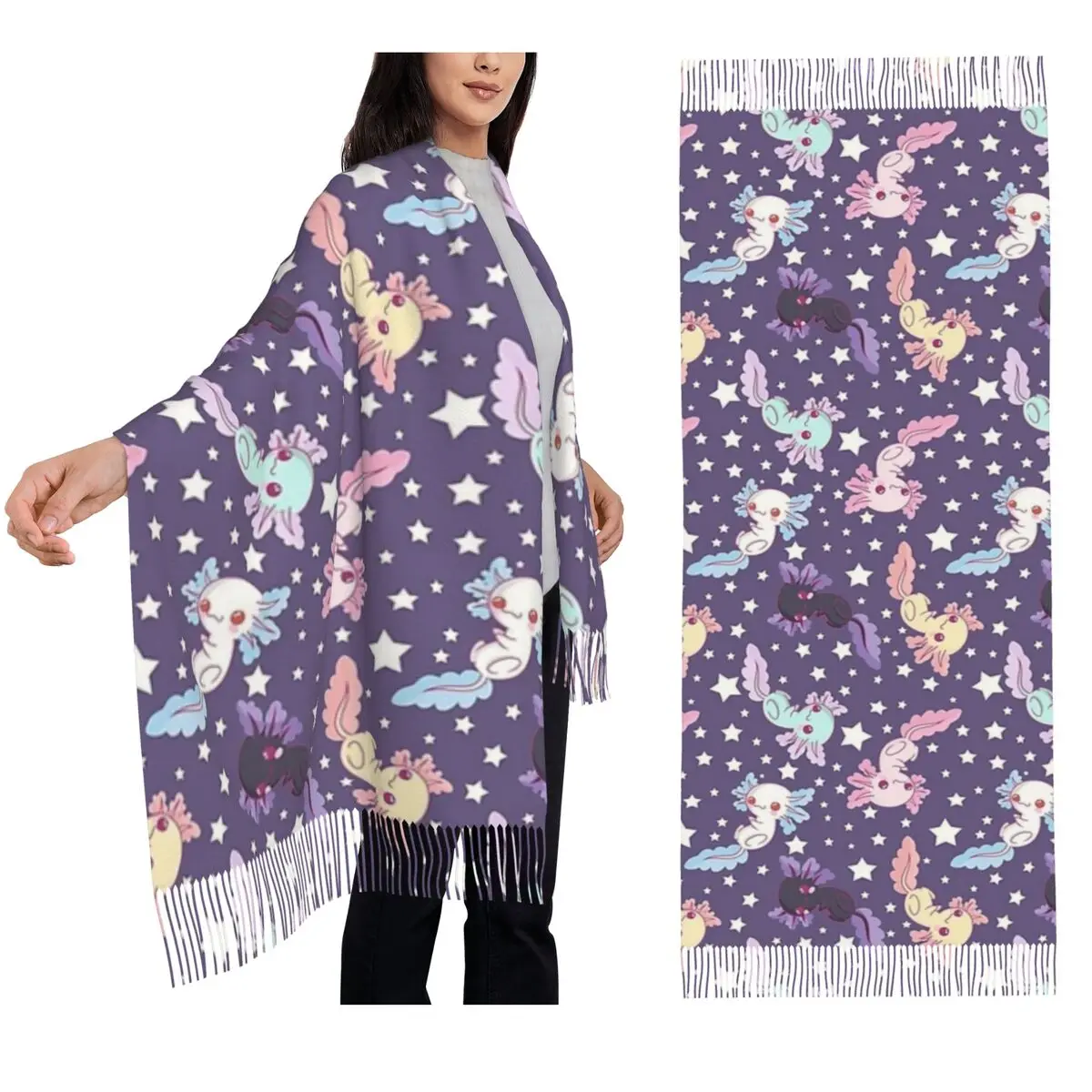 Kawaii аксолотль узор сиреневый шарф шарфы с кисточками для женщин мягкие теплые шали и накидки длинная осенне-зимняя шаль 
Kawaii аксолотль узор сиреневый шарф шарфы с кисточками для женщин мягкие теплые шали и накидки длинная осенне-зимняя шаль