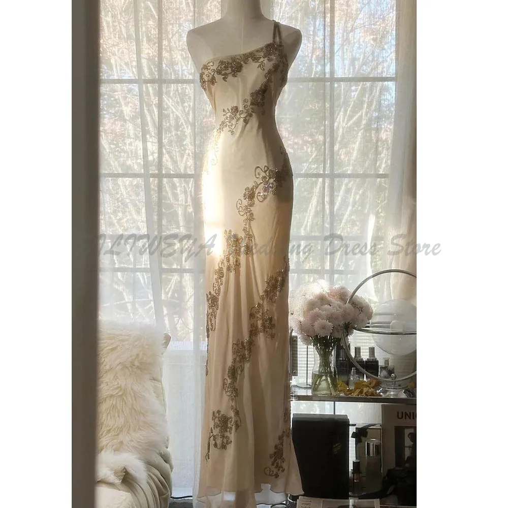 Pretty Evening Dresses Women One Shoulder Straight Sleeveless Alliques Beading Floor Length High Quality Sequins Special Long
Pretty Evening Dresses Women One Shoulder Straight Sleeveless Alliques Beading Floor Length High Quality Sequins Special Long
