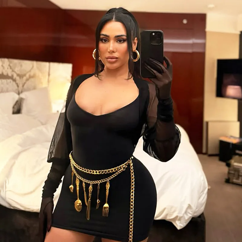 Women Long Sleeve Mesh Gloves Crop Coat+slip Dress Sexy Two Piece Sets Thin Basics Low Cut Mini Dress Suits Midnight Streetwear
Women Long Sleeve Mesh Gloves Crop Coat+slip Dress Sexy Two Piece Sets Thin Basics Low Cut Mini Dress Suits Midnight Streetwear
