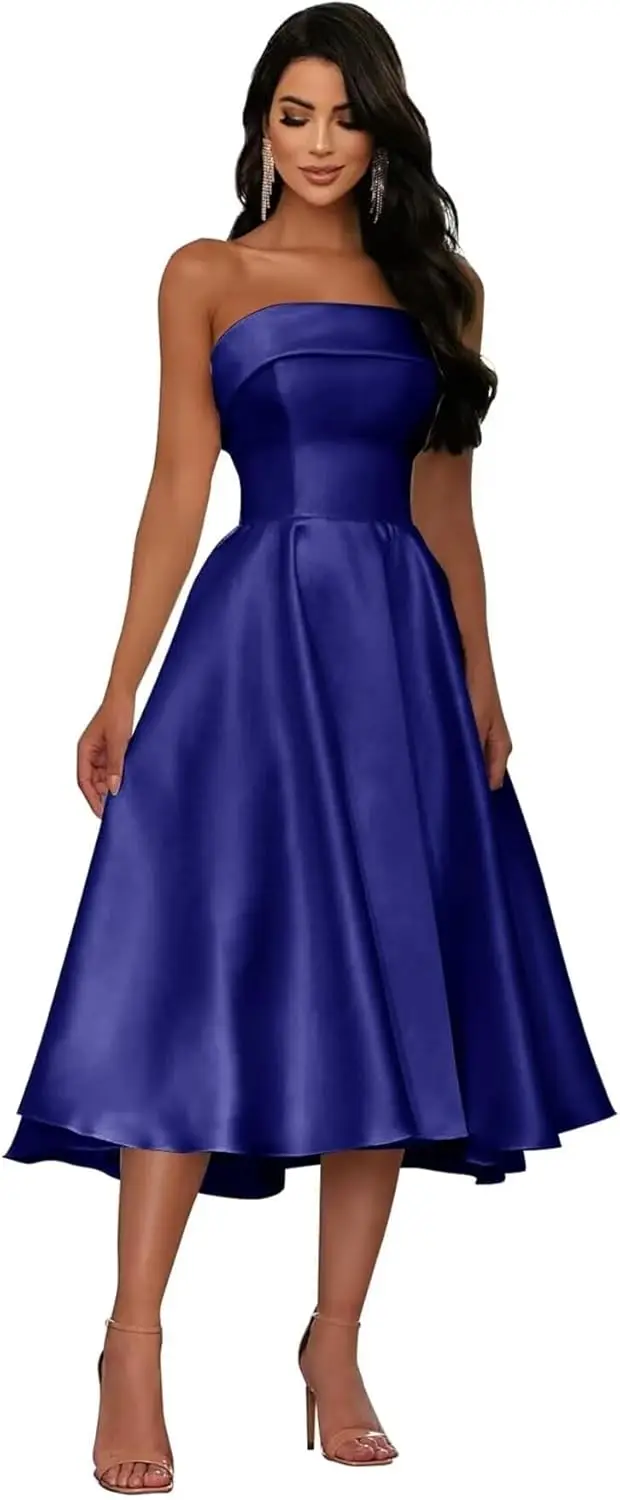 2026 Strapless Cocktail Party Dress Semi Formal Gown Bridesmaid Dress Evening Dresses Women's Satin Tea Length Prom Dresses
2026 Strapless Cocktail Party Dress Semi Formal Gown Bridesmaid Dress Evening Dresses Women's Satin Tea Length Prom Dresses