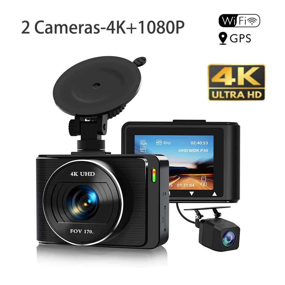 Dash Cam Dual Lens 4K HD Dash Recording Car Camera DVR Night Vision Video Recorder Built-In GPS Wi-Fi G-Sensor Motion Detection
Dash Cam Dual Lens 4K HD Dash Recording Car Camera DVR Night Vision Video Recorder Built-In GPS Wi-Fi G-Sensor Motion Detection