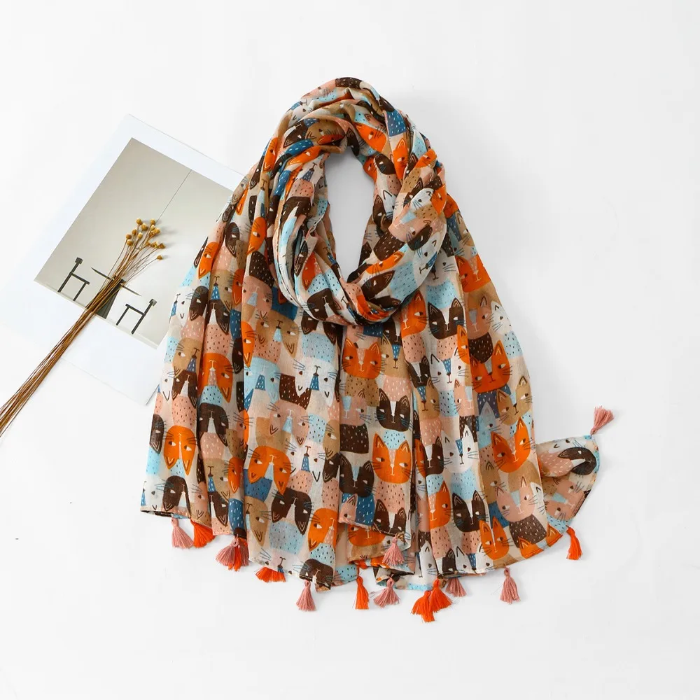 Elegant Long Cat Pattern Tassel Scarf Large Bohemian Printed Silk Scarf Yarn Kitten Ethnic Style Wrap Beach
Elegant Long Cat Pattern Tassel Scarf Large Bohemian Printed Silk Scarf Yarn Kitten Ethnic Style Wrap Beach
