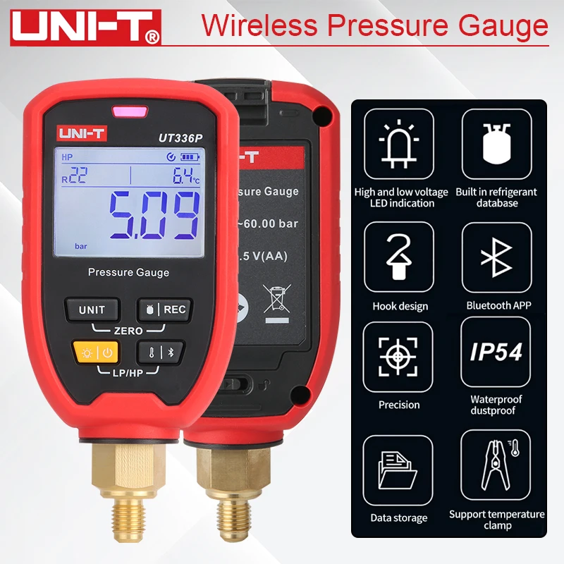 UNI-T UT336P Wireless Pressure Gauge Bluetooth APP High-pressure Gauge Air Conditioning Refrigeration System Tester
UNI-T UT336P Wireless Pressure Gauge Bluetooth APP High-pressure Gauge Air Conditioning Refrigeration System Tester