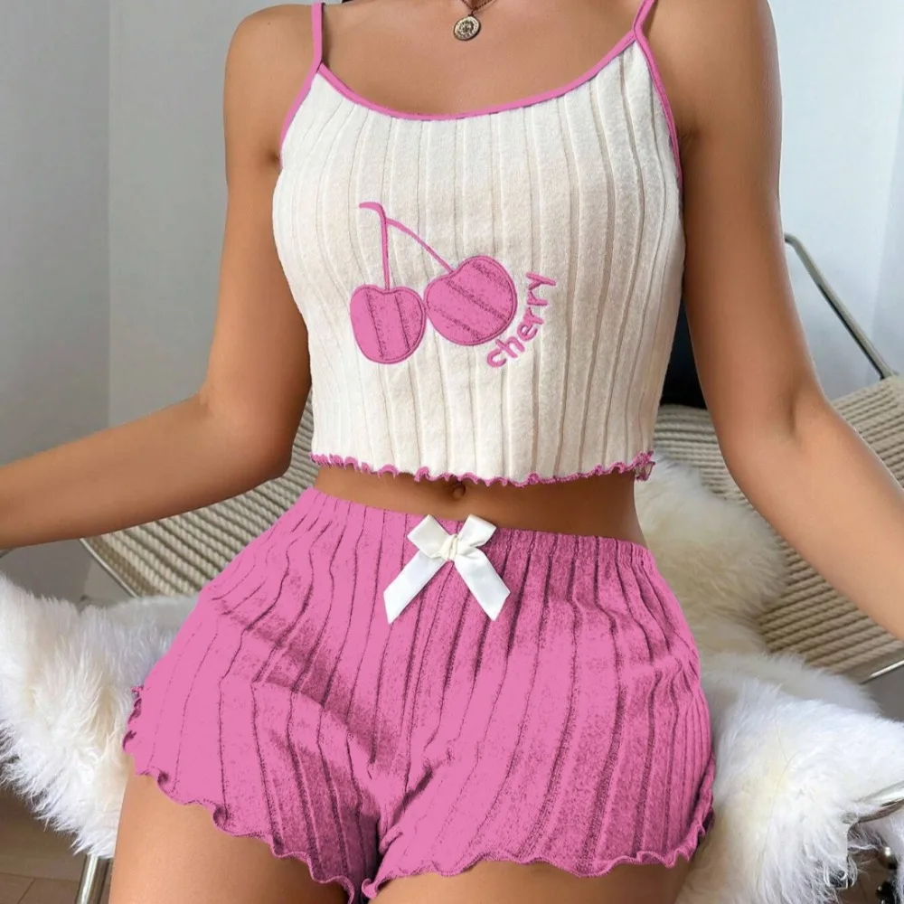 2pcs Casual Women Pajama Set Cherry Pattern Breathable Vest Shorts Set Skin-friendly Fabric Comfortable Loungewear Set
2pcs Casual Women Pajama Set Cherry Pattern Breathable Vest Shorts Set Skin-friendly Fabric Comfortable Loungewear Set