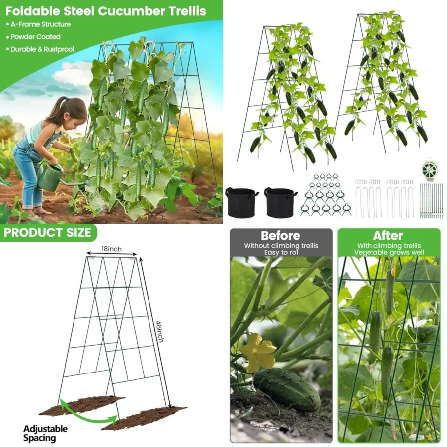 Foldable Cucumber Trellis -, A-Frame Garden Treis, Steel Climbing Plants Support Raised Bed Trellis with Twist Ties and Plant B
Foldable Cucumber Trellis -, A-Frame Garden Treis, Steel Climbing Plants Support Raised Bed Trellis with Twist Ties and Plant B