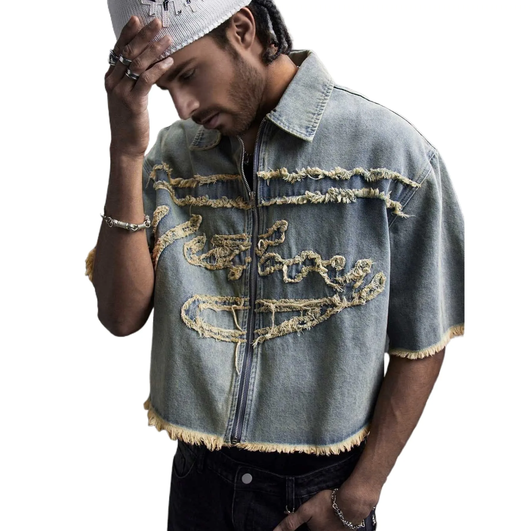 Men's Fashion Embroidered Denim Shirts High Street Trendy Jeans Tops High Street Loose Fit Vibe Style Short Sleeve Shirt
Men's Fashion Embroidered Denim Shirts High Street Trendy Jeans Tops High Street Loose Fit Vibe Style Short Sleeve Shirt