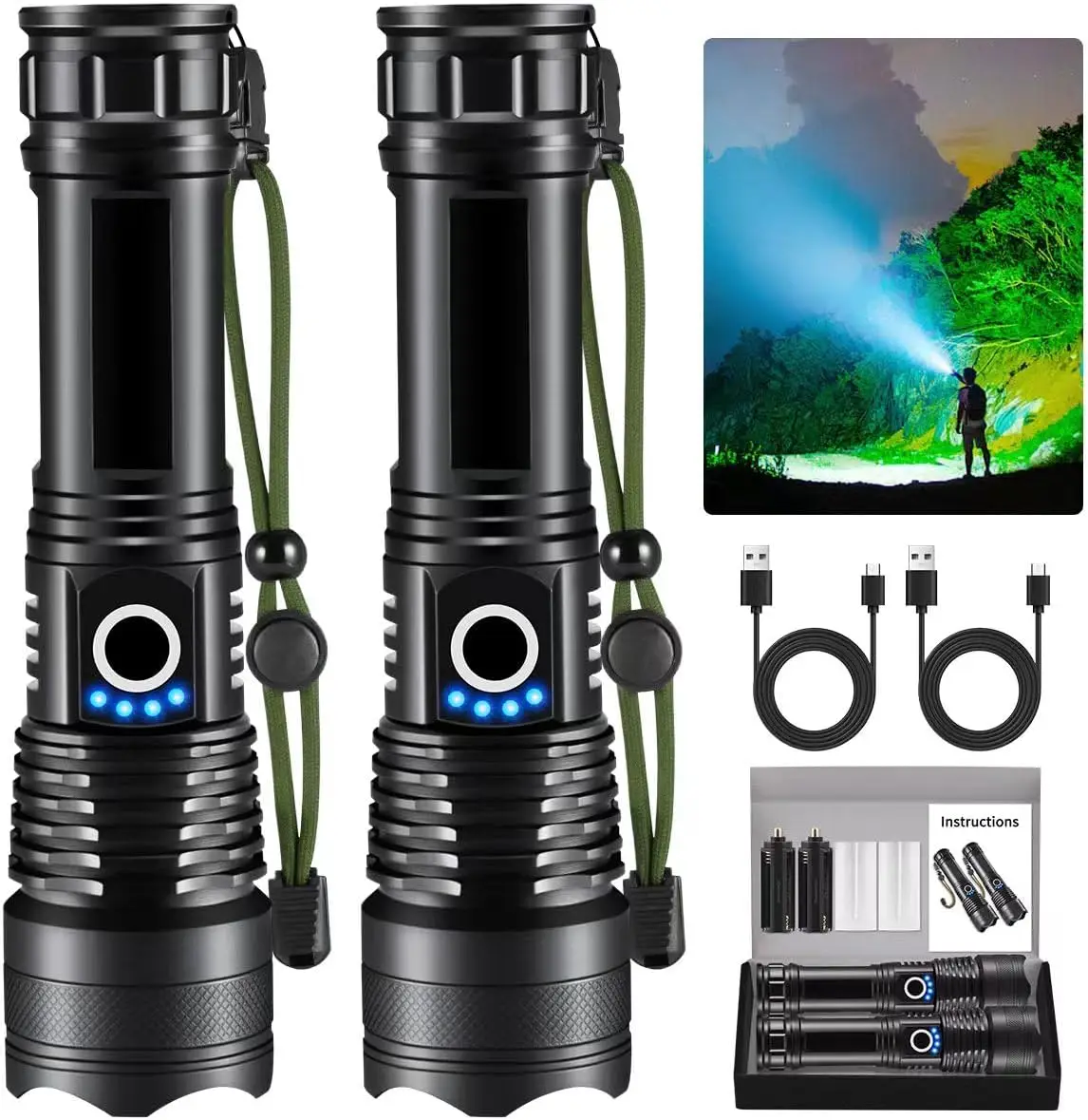 2Pack Rechargeable Flashlights, 5Mode Tactical LED, Super Bright & Waterproof
2Pack Rechargeable Flashlights, 5Mode Tactical LED, Super Bright & Waterproof
