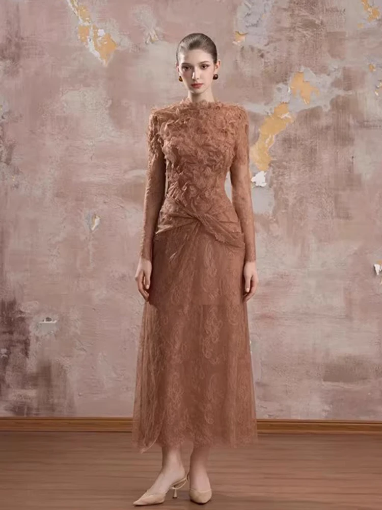 Elegant Lace Splice Long Dresses Spring Women O-neck Long Sleeveless Zipper Dress Autumn Female High Waist Knee Length Dress
Elegant Lace Splice Long Dresses Spring Women O-neck Long Sleeveless Zipper Dress Autumn Female High Waist Knee Length Dress