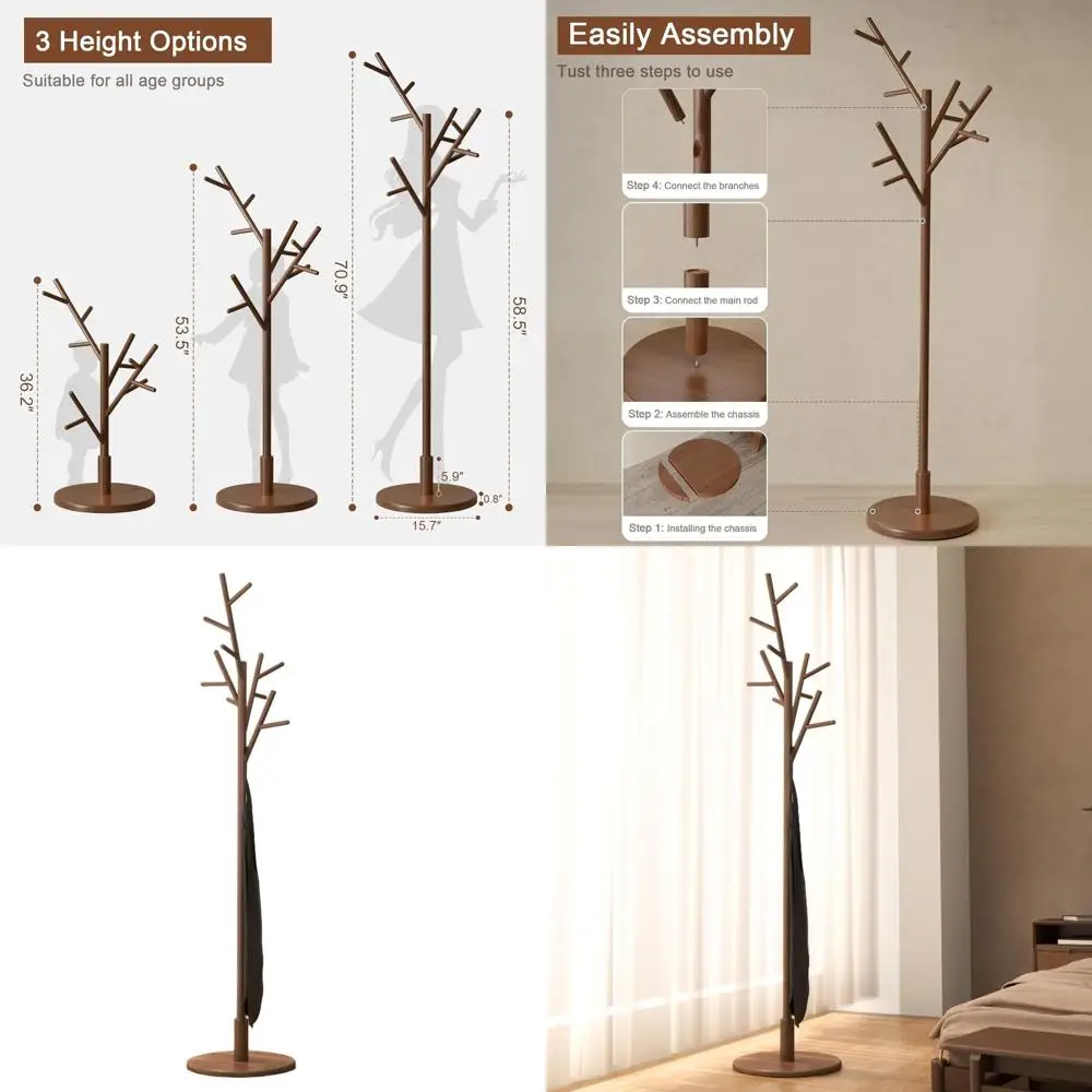 Напольная вешалка для одежды из массива дерева с 12 крючками и 3 регулируемыми уровнями высоты для прихожей и спальни - цвет орех
Напольная вешалка для одежды из массива дерева с 12 крючками и 3 регулируемыми уровнями высоты для прихожей и спальни - цвет орех