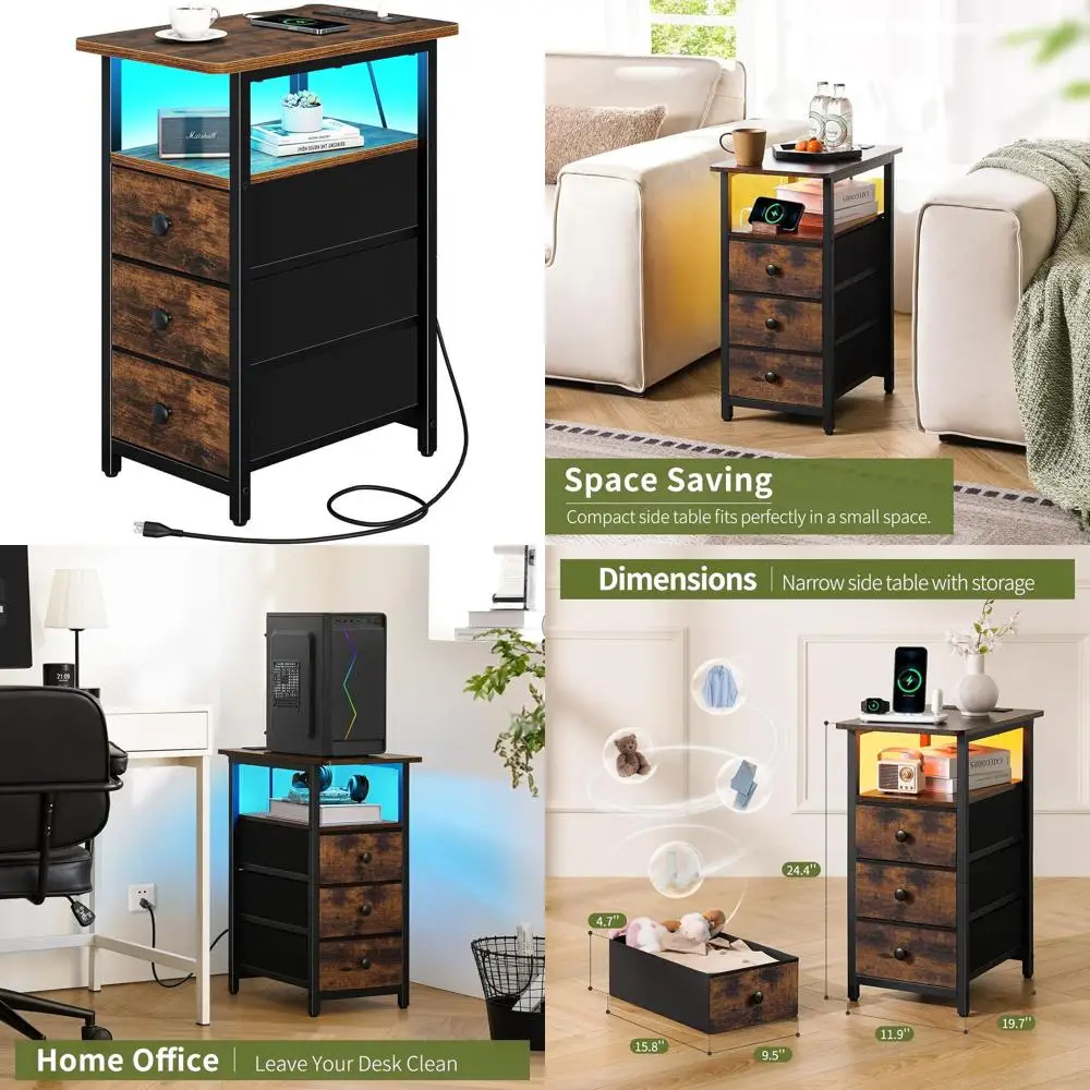 Зарядная станция со светодиодной подсветкой, тумбочка с 3 тканевыми ящиками для небольших помещений в гостиной
Зарядная станция со светодиодной подсветкой, тумбочка с 3 тканевыми ящиками для небольших помещений в гостиной