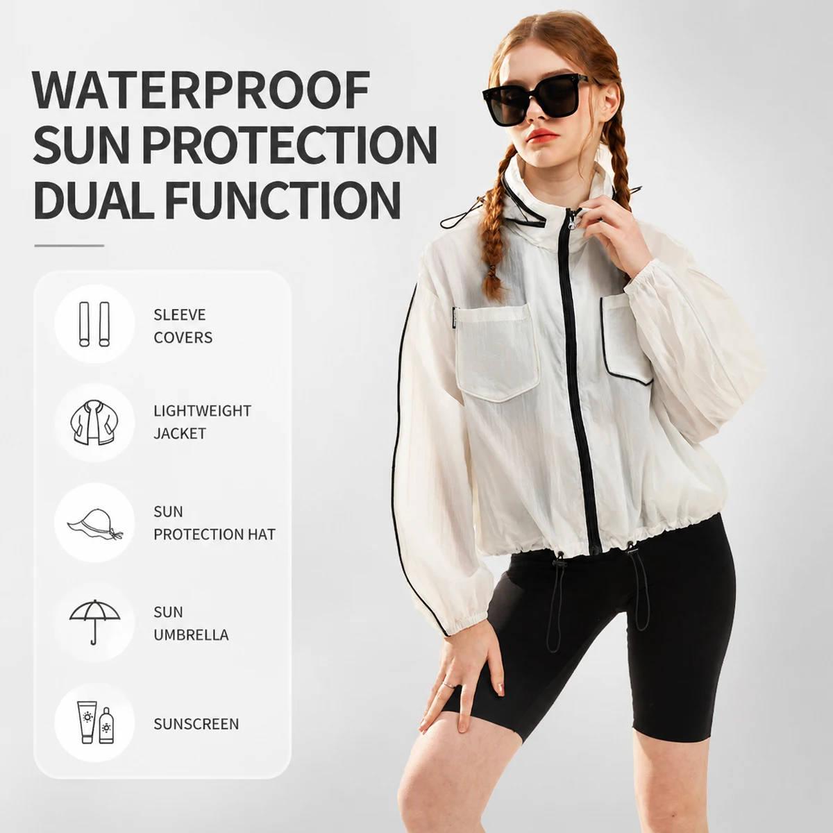 Summer Women Waterproof Sun Protection Rain Jacket Lightweight Packable UV Protective Long Sleeve Short Raincoat Outdoor
Summer Women Waterproof Sun Protection Rain Jacket Lightweight Packable UV Protective Long Sleeve Short Raincoat Outdoor
