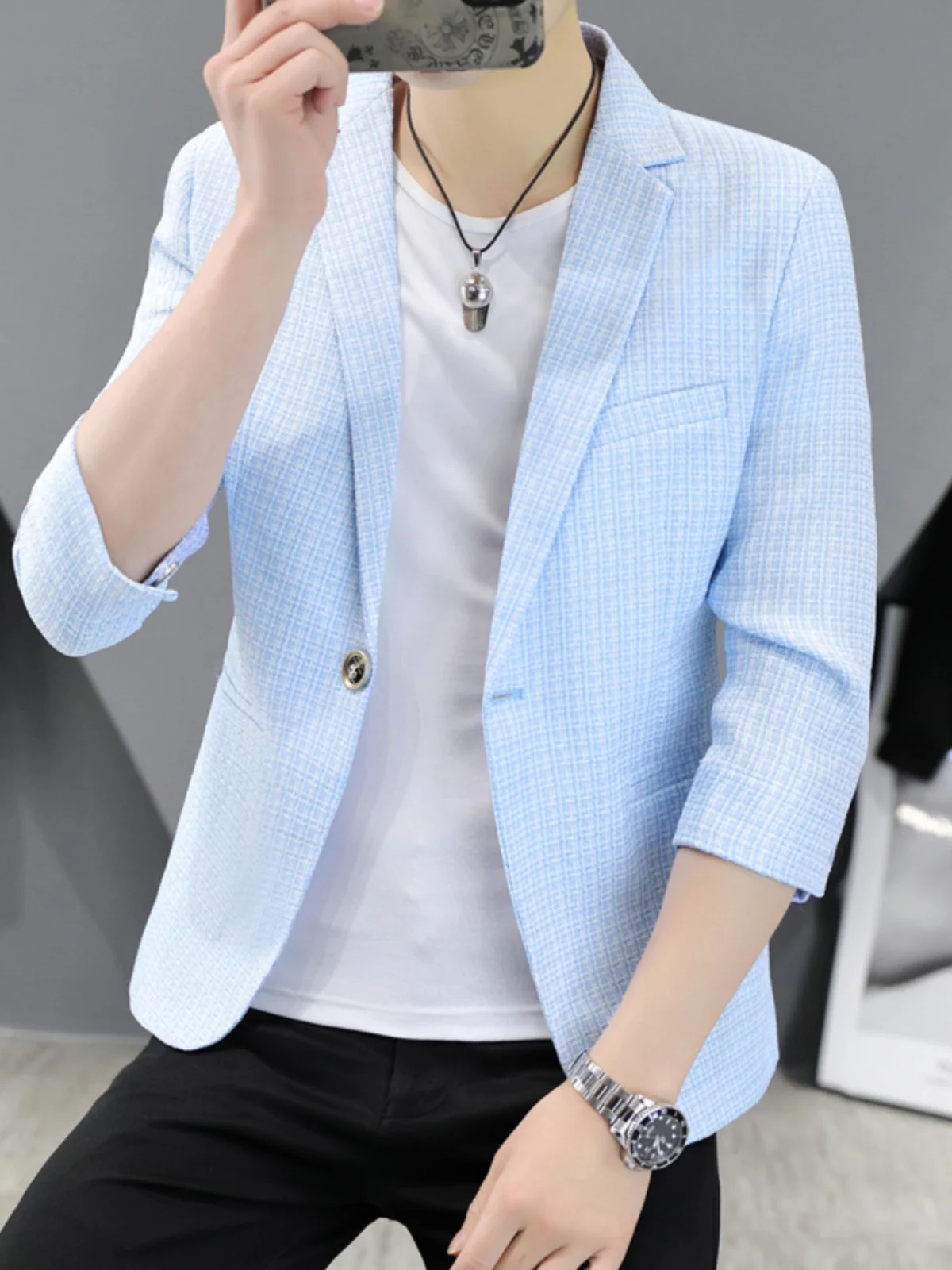 Модный клетчатый пиджак для мужчин: новая коллекция весна-лето, стильный повседневный однобортный приталенный пиджак
Модный клетчатый пиджак для мужчин: новая коллекция весна-лето, стильный повседневный однобортный приталенный пиджак