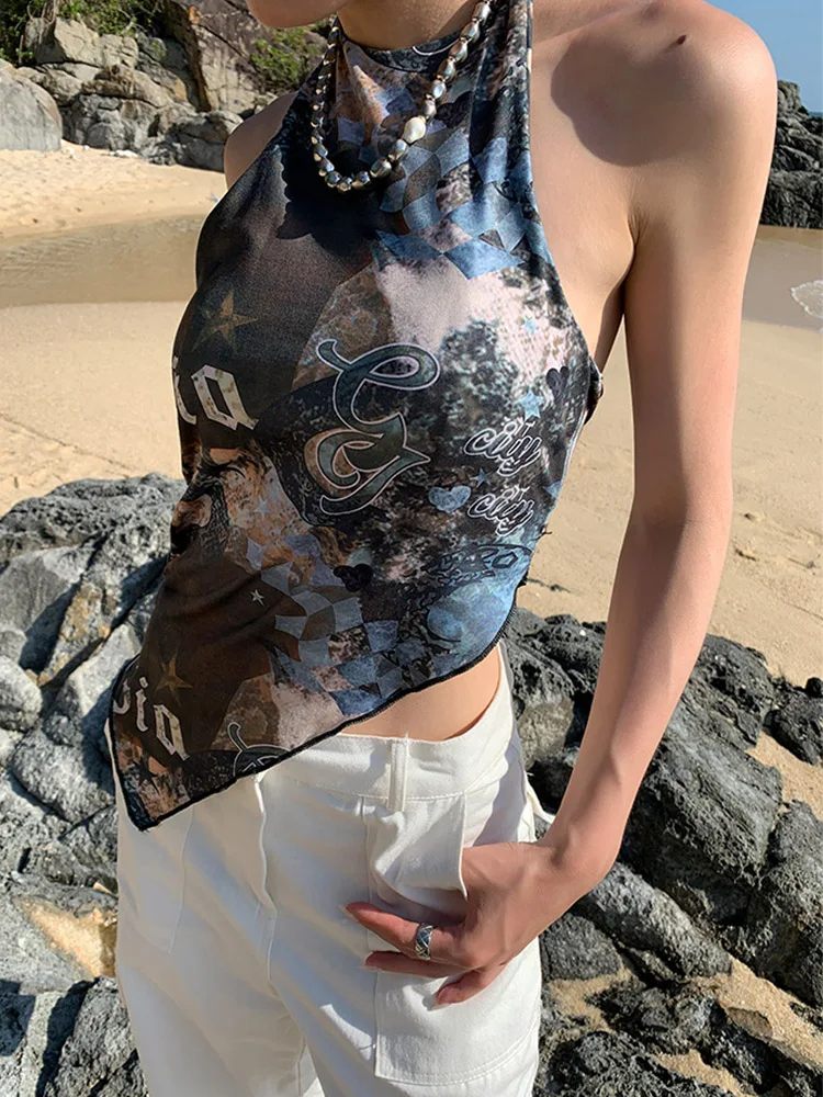 Sexy Girl Irregular Halter Print Tank Top Women Loose New Lace-up Backless Fashion Y2k Crop Top Hotsweet Female Summer Holiday
Sexy Girl Irregular Halter Print Tank Top Women Loose New Lace-up Backless Fashion Y2k Crop Top Hotsweet Female Summer Holiday