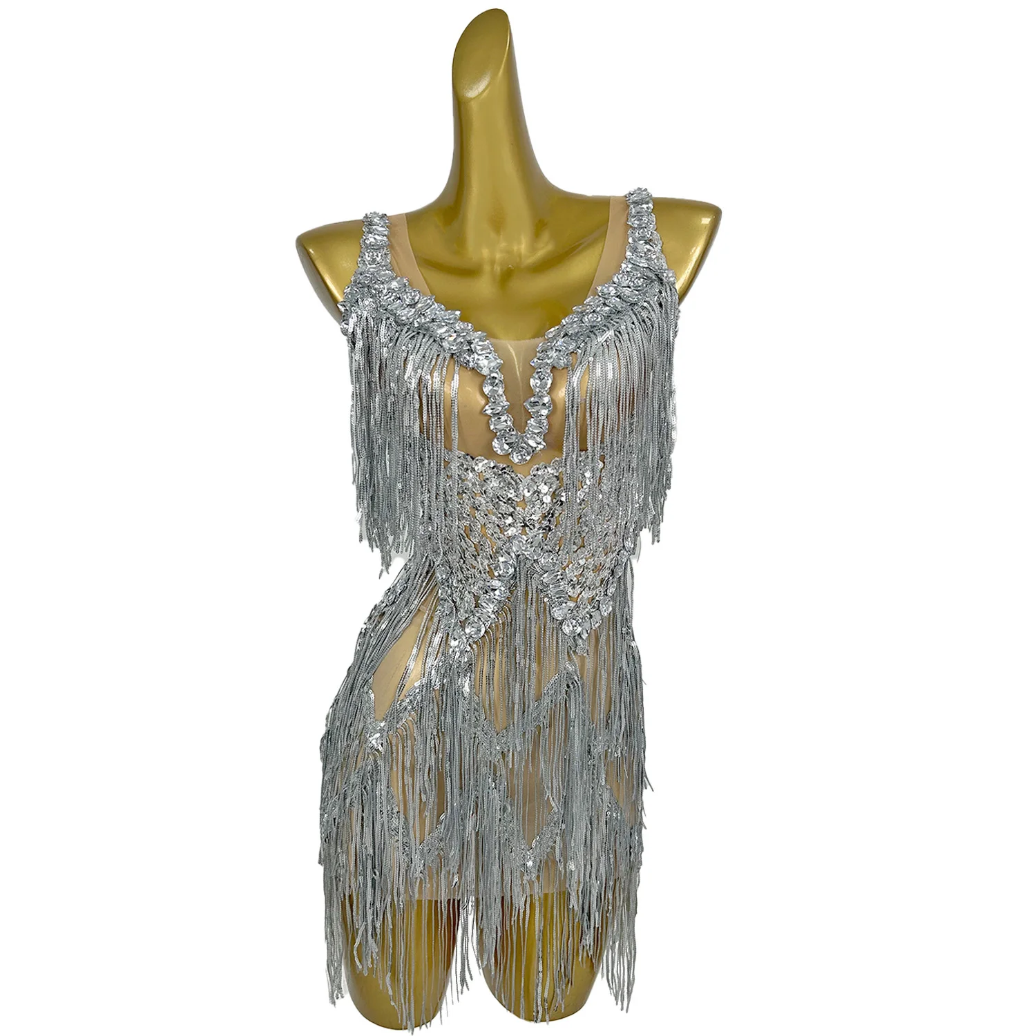 New Square Collar Sleeveless Dress Sexy Mesh Transparent Tassel Tight Dress Festival Party Stage Performance Costume Ball Dress
New Square Collar Sleeveless Dress Sexy Mesh Transparent Tassel Tight Dress Festival Party Stage Performance Costume Ball Dress