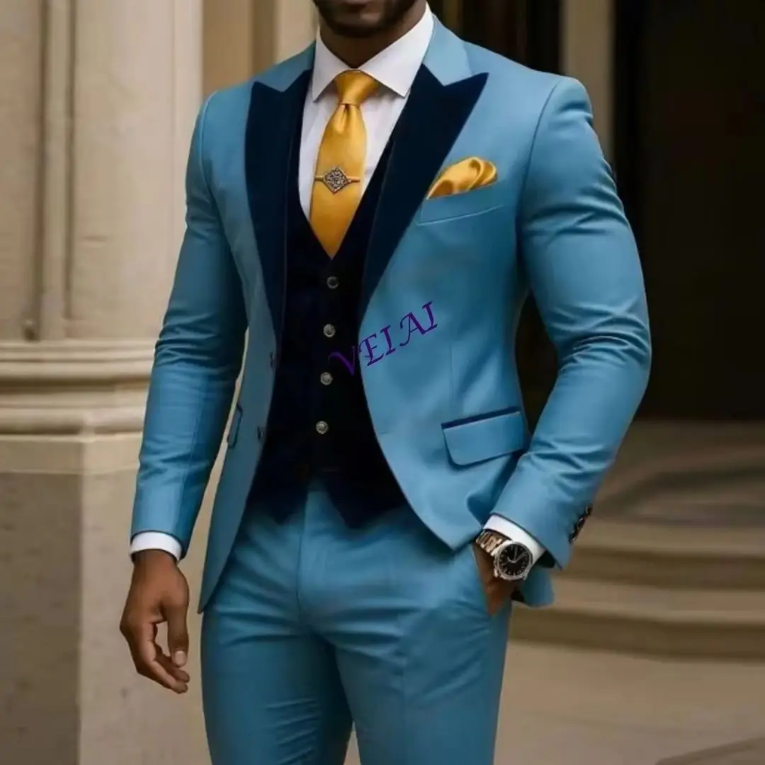 Customized 3-Piece Velvet Tuxedo Set for Men Light Blue/Dark Blue with Blazer And Vest Business Formal Groom Wedding Party Wear
Customized 3-Piece Velvet Tuxedo Set for Men Light Blue/Dark Blue with Blazer And Vest Business Formal Groom Wedding Party Wear