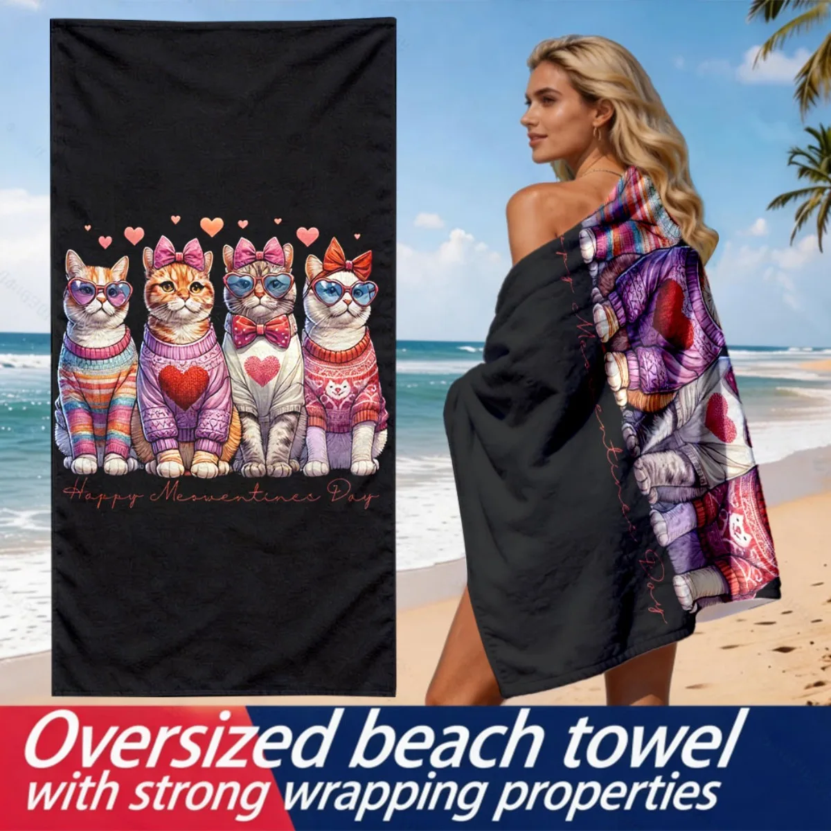 1pcs Bows and hearts cat pattern polyester microfiber beach towel is highly absorbent, suitable for swimming and beach outings
1pcs Bows and hearts cat pattern polyester microfiber beach towel is highly absorbent, suitable for swimming and beach outings