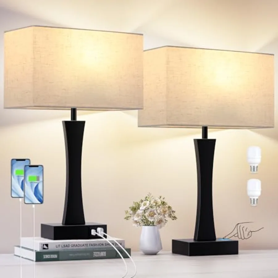 Bedside Lamps for Night Stands - 3 Way Dimmable Table Lamp for Bedroom with USB C+A PortsModern Bedside Lamps Set of 2 Touch La
Bedside Lamps for Night Stands - 3 Way Dimmable Table Lamp for Bedroom with USB C+A PortsModern Bedside Lamps Set of 2 Touch La