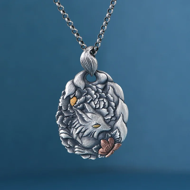 Heavy Made 999 Pure Silver 9-tail Fox Pendants Women China Myth LOVE Goddess Fox Fairy Necklaces Peony Flower Jewelry NO Chains
Heavy Made 999 Pure Silver 9-tail Fox Pendants Women China Myth LOVE Goddess Fox Fairy Necklaces Peony Flower Jewelry NO Chains