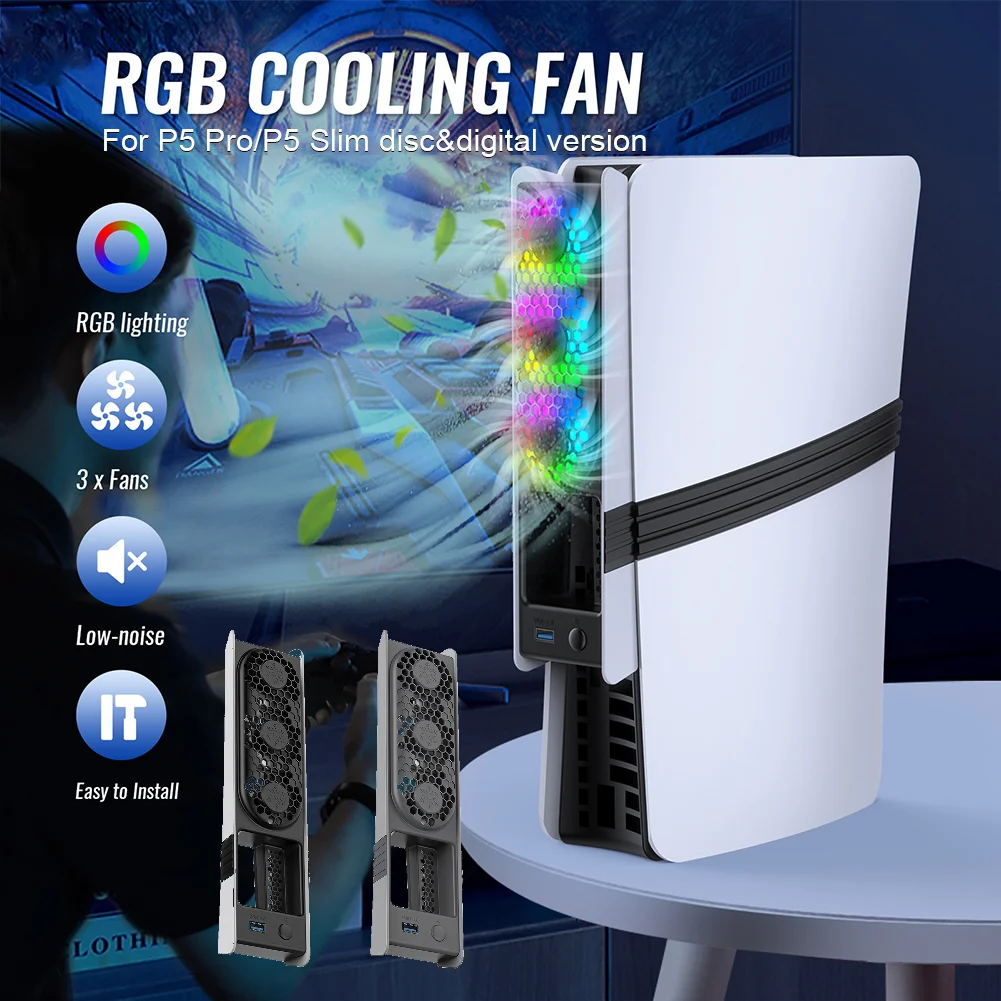 Для PS5 Pro/PS5 Тонкий охлаждающий вентилятор Охлаждающие игровые аксессуары с USB-портом и RGB-подсветкой для PS5 Pro/Slim Disc и Digital Edition
Для PS5 Pro/PS5 Тонкий охлаждающий вентилятор Охлаждающие игровые аксессуары с USB-портом и RGB-подсветкой для PS5 Pro/Slim Disc и Digital Edition