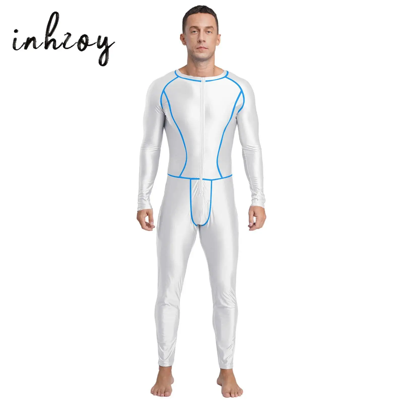 Mens Glossy Slim Jumpsuit Swimwear Outer Flat Seams Zipper Long Sleeve Long Pants Compression Rompers Bodysuit for Swimming Yoga
Mens Glossy Slim Jumpsuit Swimwear Outer Flat Seams Zipper Long Sleeve Long Pants Compression Rompers Bodysuit for Swimming Yoga
