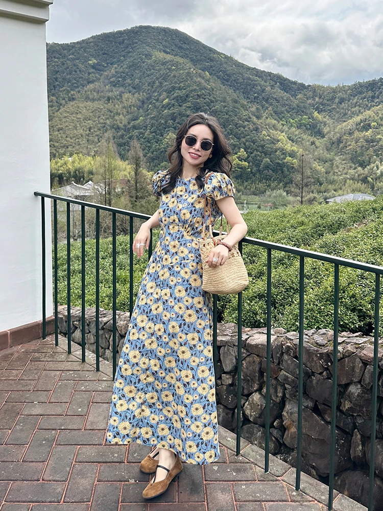 Blue Floral Print Women's Dress Ela Shuii Brand French Style High Waist Cotton Short Sleeve A-Line Skirt Casual Summer Dress
Blue Floral Print Women's Dress Ela Shuii Brand French Style High Waist Cotton Short Sleeve A-Line Skirt Casual Summer Dress