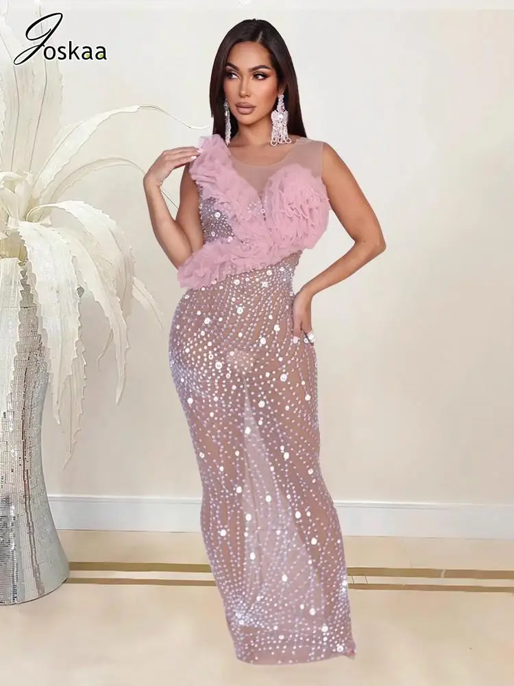 Joskaa 2025 Women's 3D Flower Decorate Mesh Maxi Dress Sexy See Through V-Neck Sleeveless Bodycon Party Dresses Evening Clubwear
Joskaa 2025 Women's 3D Flower Decorate Mesh Maxi Dress Sexy See Through V-Neck Sleeveless Bodycon Party Dresses Evening Clubwear