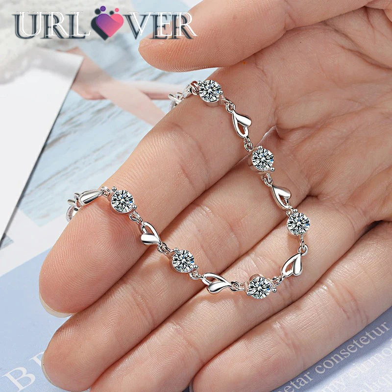 URLOVER Noble 925 Sterling Silver Zircon Heart Shaped Bracelets crystals For Women Valentines Gift Wedding party cute Jewelry
URLOVER Noble 925 Sterling Silver Zircon Heart Shaped Bracelets crystals For Women Valentines Gift Wedding party cute Jewelry