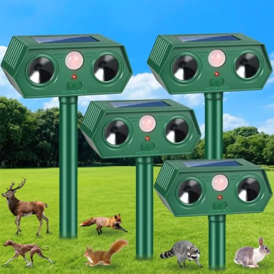 Outdoor solar-powered ultrasonic deer repellent device for coyote, rabbit, squirrel, skunk, dog, fox, raccoon; ABS plastic, bla
Outdoor solar-powered ultrasonic deer repellent device for coyote, rabbit, squirrel, skunk, dog, fox, raccoon; ABS plastic, bla