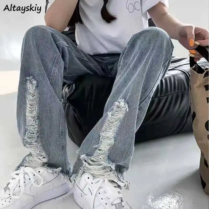 Ripped Jeans Women S-5XL Retro Straight Chic Harajuku Teens Streetwear Summer High Waist College Girls Denim Trouser Simple Ins
Ripped Jeans Women S-5XL Retro Straight Chic Harajuku Teens Streetwear Summer High Waist College Girls Denim Trouser Simple Ins