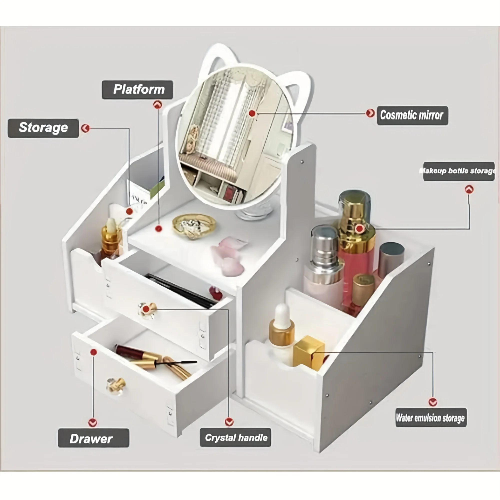1pc Makeup Vanity Organizer with 360° Rotating Mirror & Drawer - Elegant White Cosmetic Storage, Compact Makeup station for Home, Salon, or - Sturdy Vanity Organizer with Spacious Mirror, Durable PVC Material, Perfume Organizer, Valentines Gift For
1pc Makeup Vanity Organizer with 360° Rotating Mirror & Drawer - Elegant White Cosmetic Storage, Compact Makeup station for Home, Salon, or - Sturdy Vanity Organizer with Spacious Mirror, Durable PVC Material, Perfume Organizer, Valentines Gift For