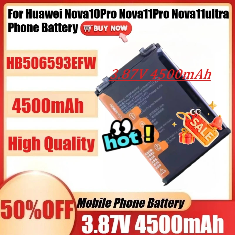 For Huawei Nova10Pro Nova11Pro Nova11ultra Phone Batteries Batteria New High Capacity HB506593EFW Battery
For Huawei Nova10Pro Nova11Pro Nova11ultra Phone Batteries Batteria New High Capacity HB506593EFW Battery