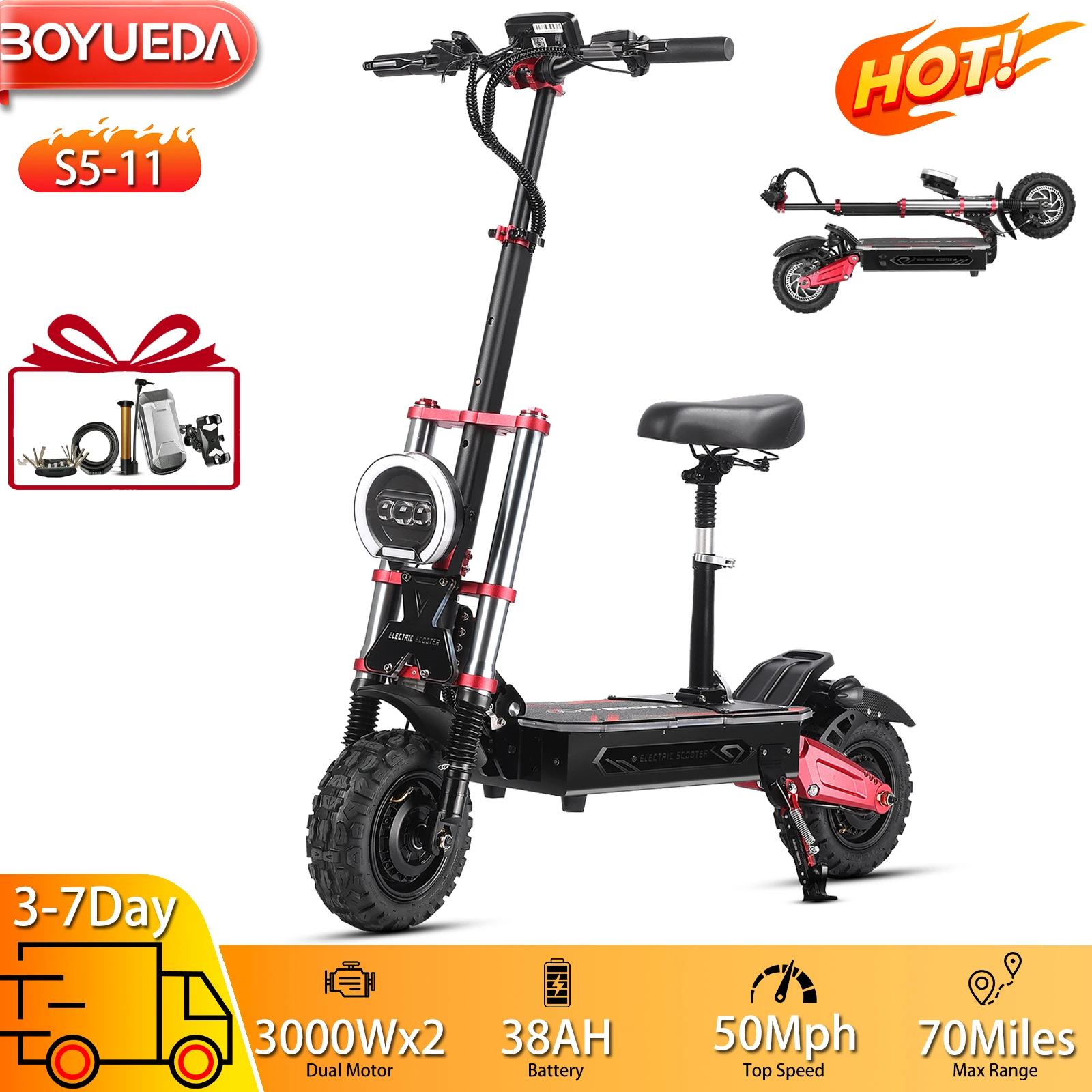 Электрический самокат для взрослых Boyueda S5 11 дюймов, 3000 Втx2, двойной мотор, электронный самокат, складной, максимальная скорость, 50 миль, 2280 Втч, дальность действия 70 миль, нагрузка 330 фунтов, новый
Электрический самокат для взрослых Boyueda S5 11 дюймов, 3000 Втx2, двойной мотор, электронный самокат, складной, максимальная скорость, 50 миль, 2280 Втч, дальность действия 70 миль, нагрузка 330 фунтов, новый