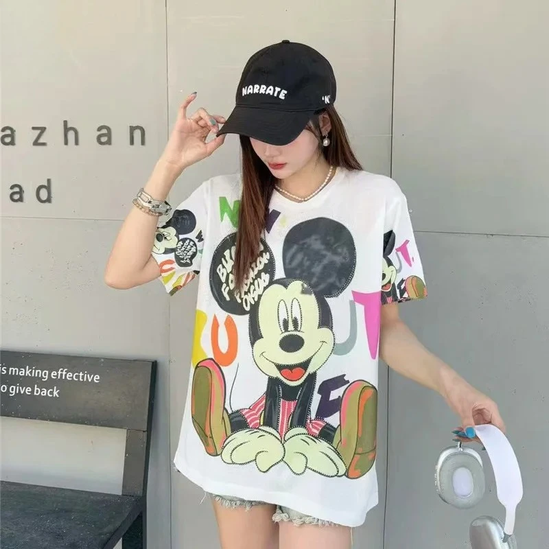 Женская футболка большого размера с ярким рисунком Микки Мауса - ледяной шелк, хлопок, лен, трикотаж, круглый вырез, короткий рукав, тяжелый
Женская футболка большого размера с ярким рисунком Микки Мауса - ледяной шелк, хлопок, лен, трикотаж, круглый вырез, короткий рукав, тяжелый