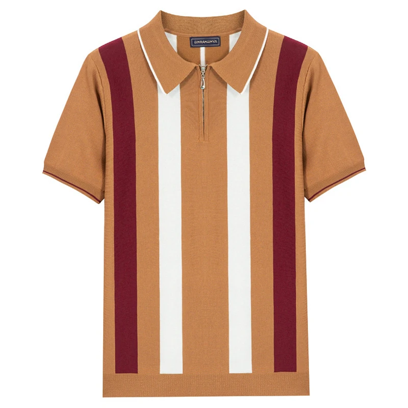 Stretch Slim Knitted Polo Shirts Men Fashion Contrast Color Striped Knit Tops Summer Short Sleeve Lapel Zipper Mens Polo T Shirt
Stretch Slim Knitted Polo Shirts Men Fashion Contrast Color Striped Knit Tops Summer Short Sleeve Lapel Zipper Mens Polo T Shirt