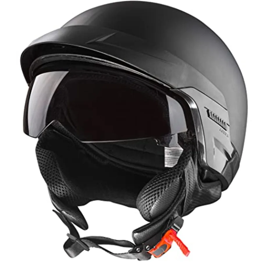Motorcycle Open Face Helmet for Urban Riding, ABS Plastic Shell in Matte Black with UV-Protective Sun Visor and Quick-Release B
Motorcycle Open Face Helmet for Urban Riding, ABS Plastic Shell in Matte Black with UV-Protective Sun Visor and Quick-Release B