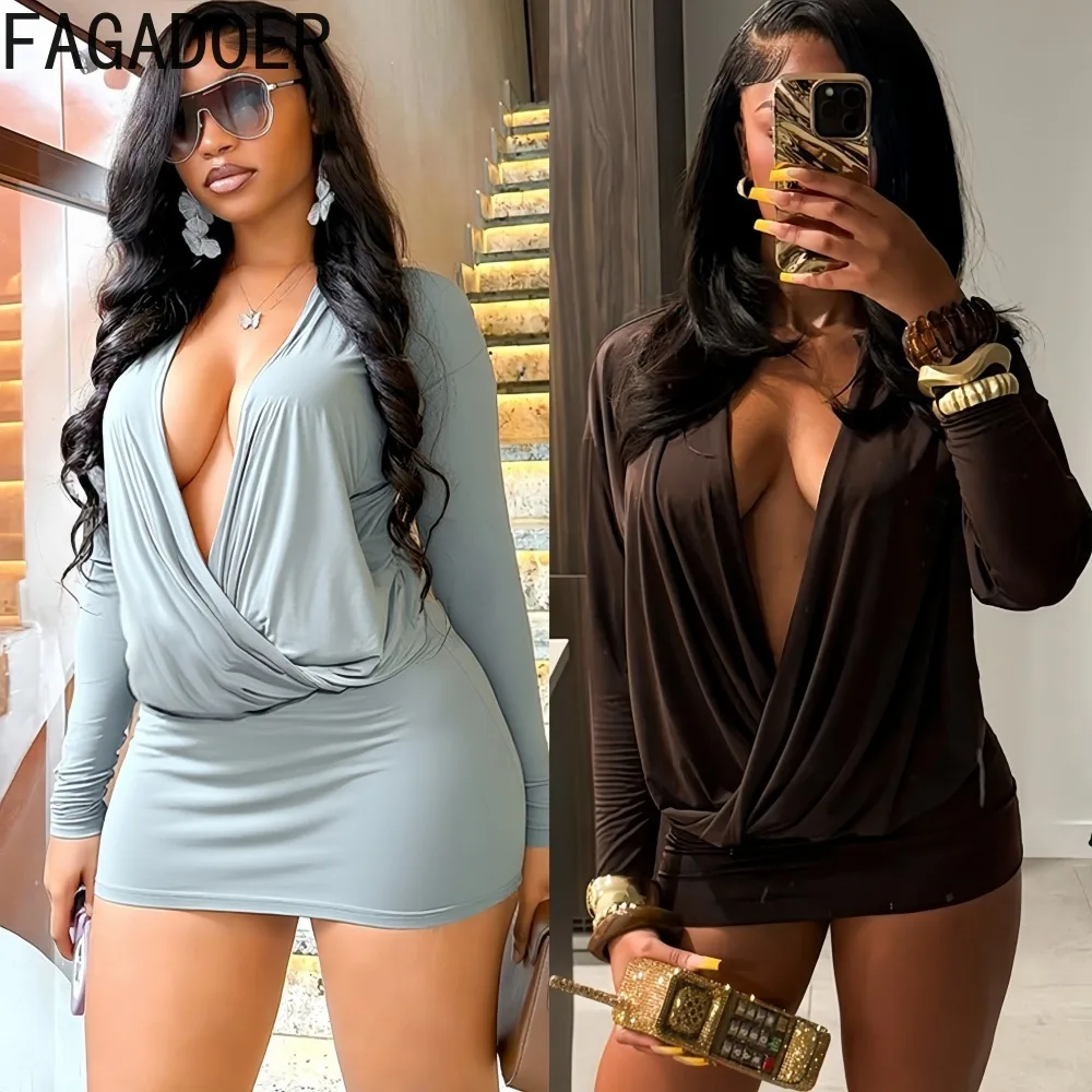 FAGADOER Sexy Bodycon Long Dresses Women Solid Color Long Sleeve Deep V-neck Dress Female Streetwear Vestidos 2025 Autumn New
FAGADOER Sexy Bodycon Long Dresses Women Solid Color Long Sleeve Deep V-neck Dress Female Streetwear Vestidos 2025 Autumn New