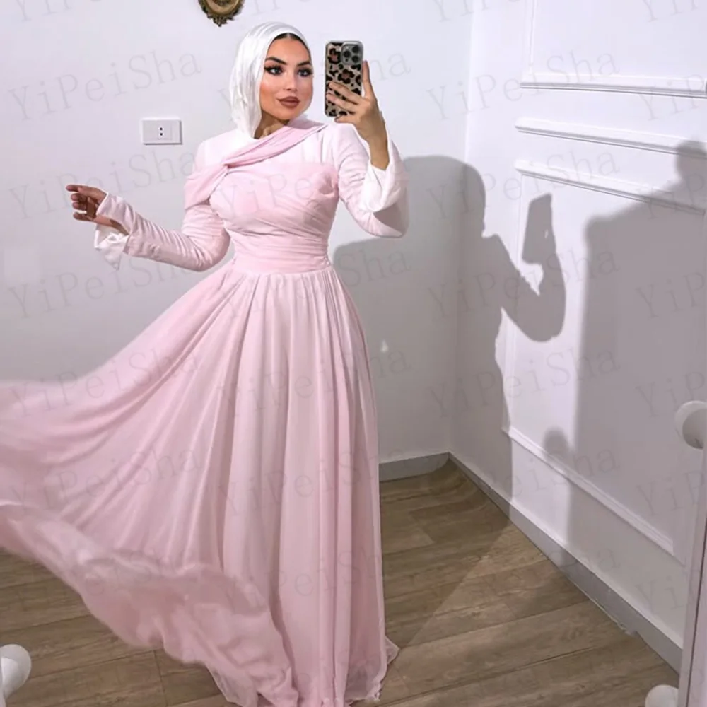 Customized Pink A-Line Prom Dresses Floor-Length O-Neck Full Sleeve Evening Gown Simple Fashion Draped Casual Party Dresses
Customized Pink A-Line Prom Dresses Floor-Length O-Neck Full Sleeve Evening Gown Simple Fashion Draped Casual Party Dresses