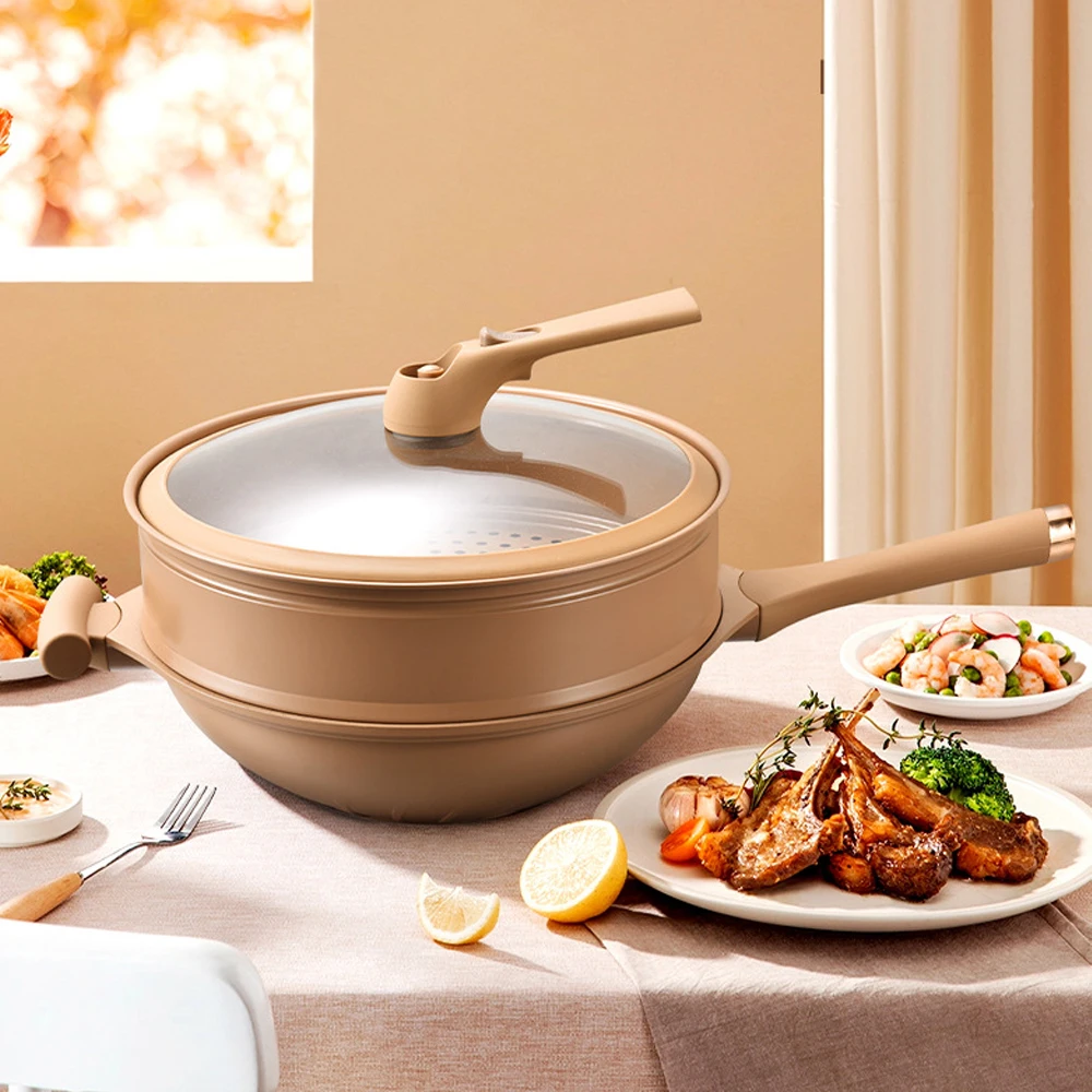 Non-Stick Ceramic Coated Wok with Steamer, Multi-Functional Household Frying Pan, Pottery Clay Cookware Set Induction Cooker
Non-Stick Ceramic Coated Wok with Steamer, Multi-Functional Household Frying Pan, Pottery Clay Cookware Set Induction Cooker