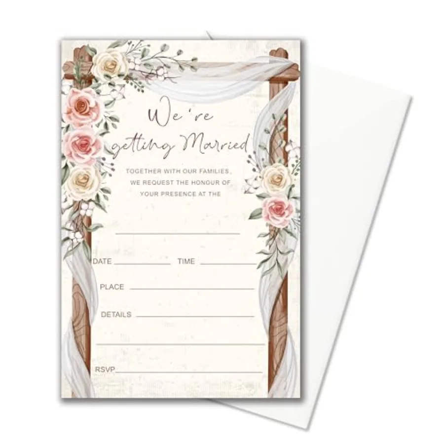 We're Getting Married Wedding Invitations 20 Rustic Floral Arch Invitation Cards with Envelopes, Elegant Marriage Announcement
We're Getting Married Wedding Invitations 20 Rustic Floral Arch Invitation Cards with Envelopes, Elegant Marriage Announcement