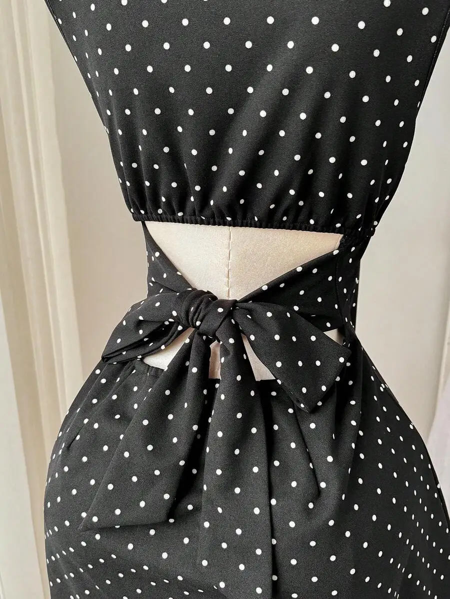 Polka Dot Bow Tie Back Round Neck Sleeveless Casual Dress For Women
Polka Dot Bow Tie Back Round Neck Sleeveless Casual Dress For Women