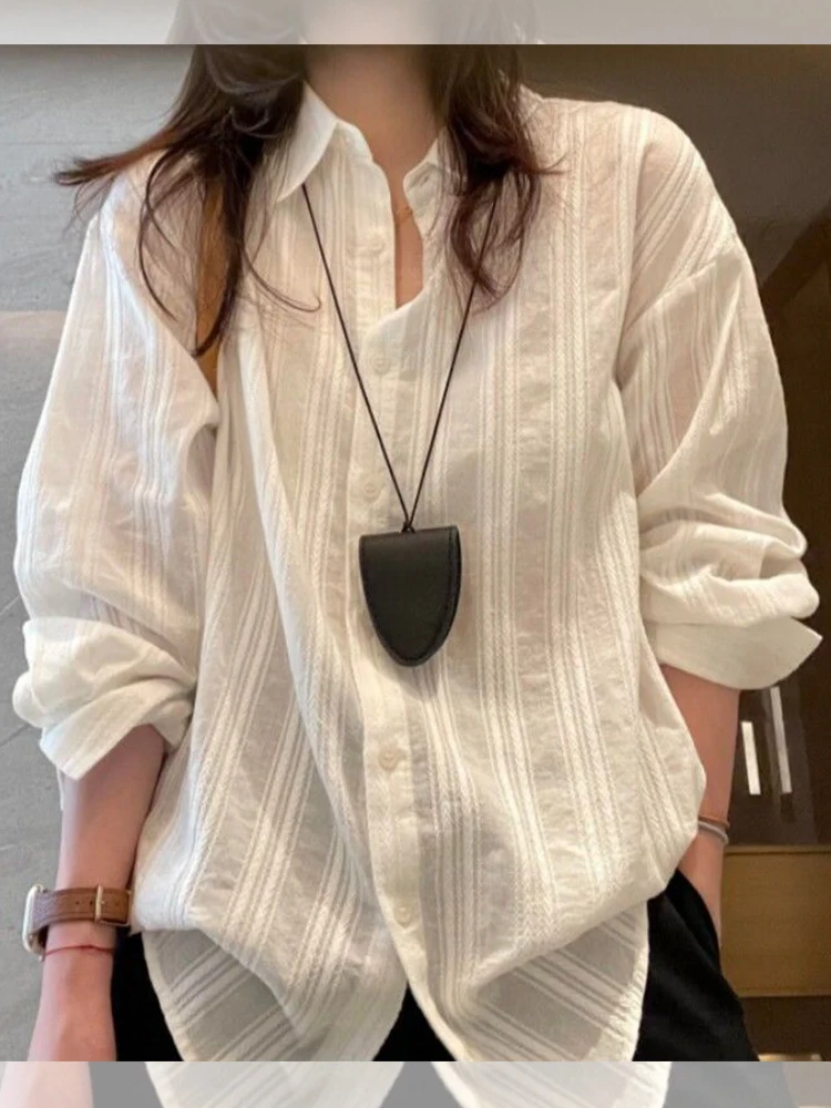 Korean Style White Collar Shirt Women's Loose Long Sleeve Commute Top Sun Protection Open Cardigan Summer New Arrival
Korean Style White Collar Shirt Women's Loose Long Sleeve Commute Top Sun Protection Open Cardigan Summer New Arrival