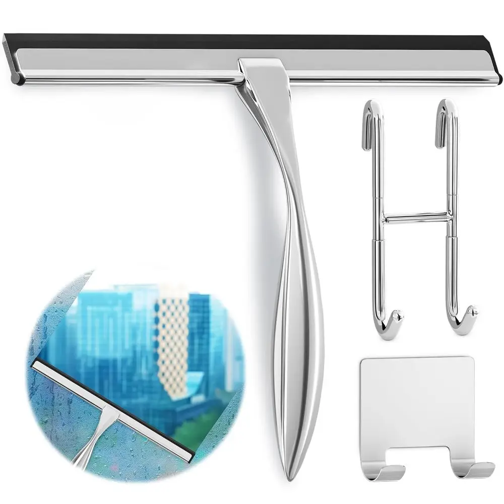 Shower Door Squeegee with Hook - 14 Silicone Blade, Stainless Steel Squeegee for Shower Glass with Adhesive Mount - All-Purpose
Shower Door Squeegee with Hook - 14 Silicone Blade, Stainless Steel Squeegee for Shower Glass with Adhesive Mount - All-Purpose